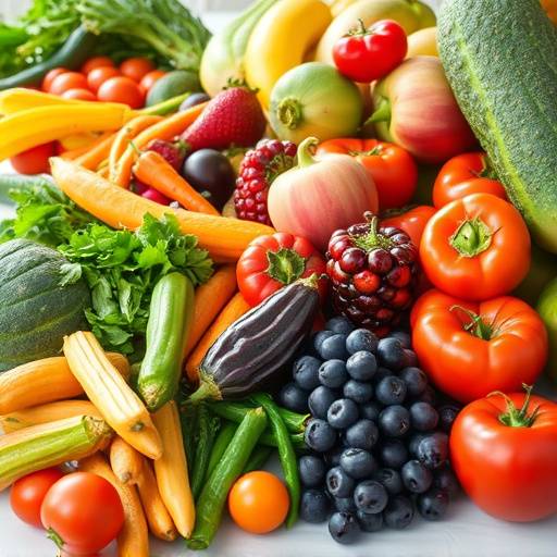 A colorful assortment of fruits and vegetables arranged on a table