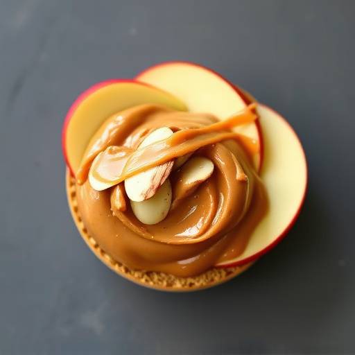 Apple slices with almond butter on a plate