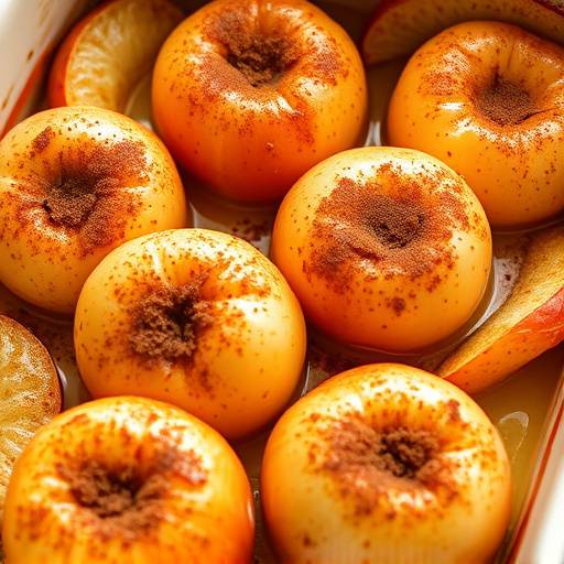 Baked apples with cinnamon in a baking dish