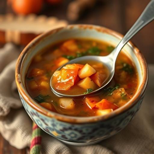 Bowl of lentil soup with a spoon