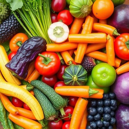 Variety of colorful fruits and vegetables, representing micronutrients.